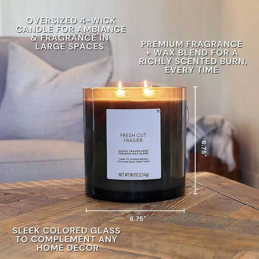 Cut Frasier Scented 4 - 80oz Large Oversized Jar Candle in White with Warm Woody Notes for Home Ambiance H251104