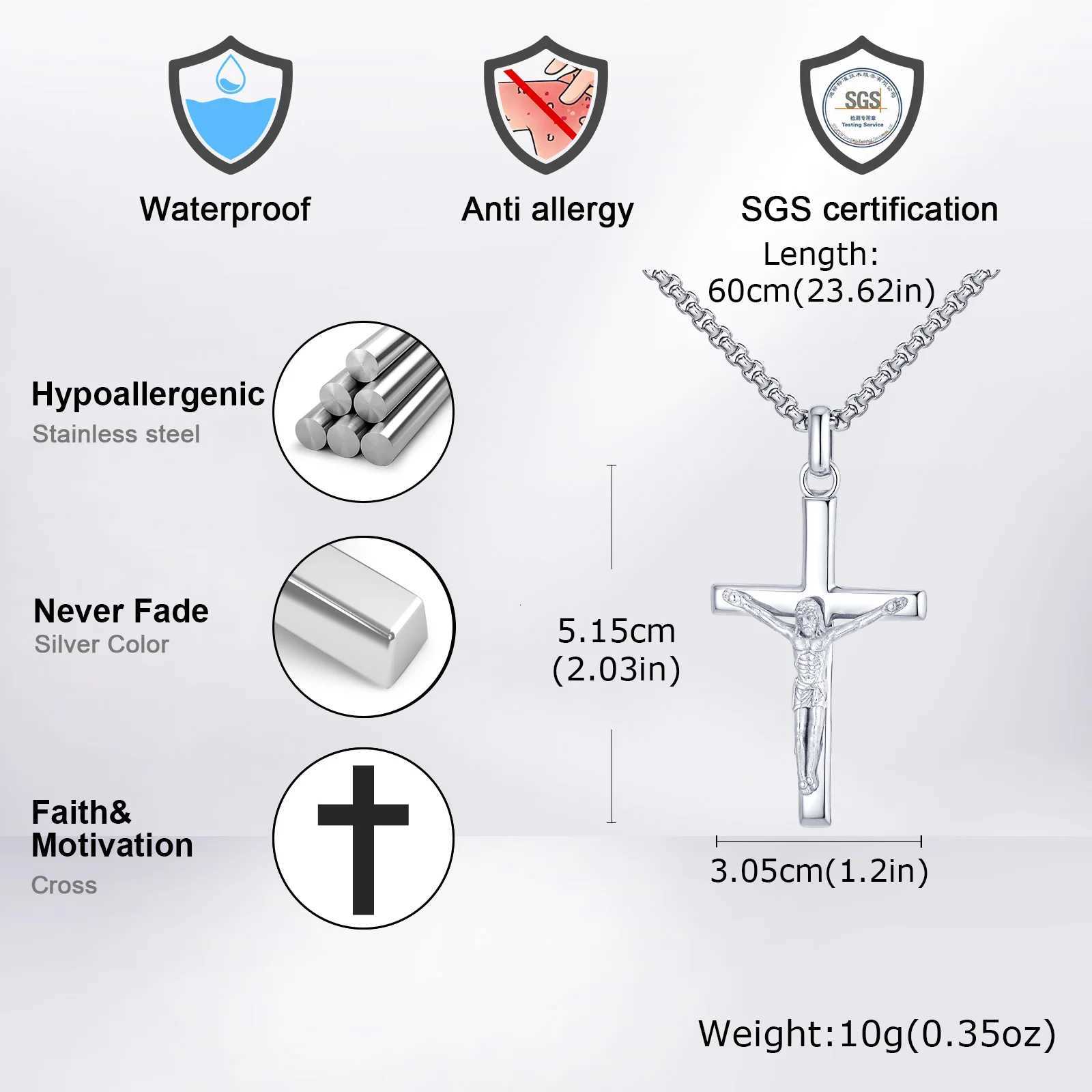 Vnox Classic Cross Pendant Necklace Stainless Steel Holy Jesus Cross Pendant Catholic Gift For MenXJ251104