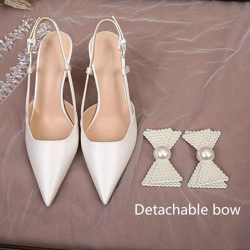 French Wedding Women 2025 New White Bridesmaid Shoes Bow High Heels Elegance Sandals