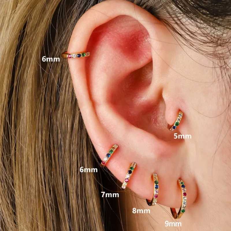 2pcs Stainless Steel Minimal Hoops Earrings for Women Round Circle Punk Helix Tragus Rainbow CZ Huggie Earring Piercing Jewelry Z250403