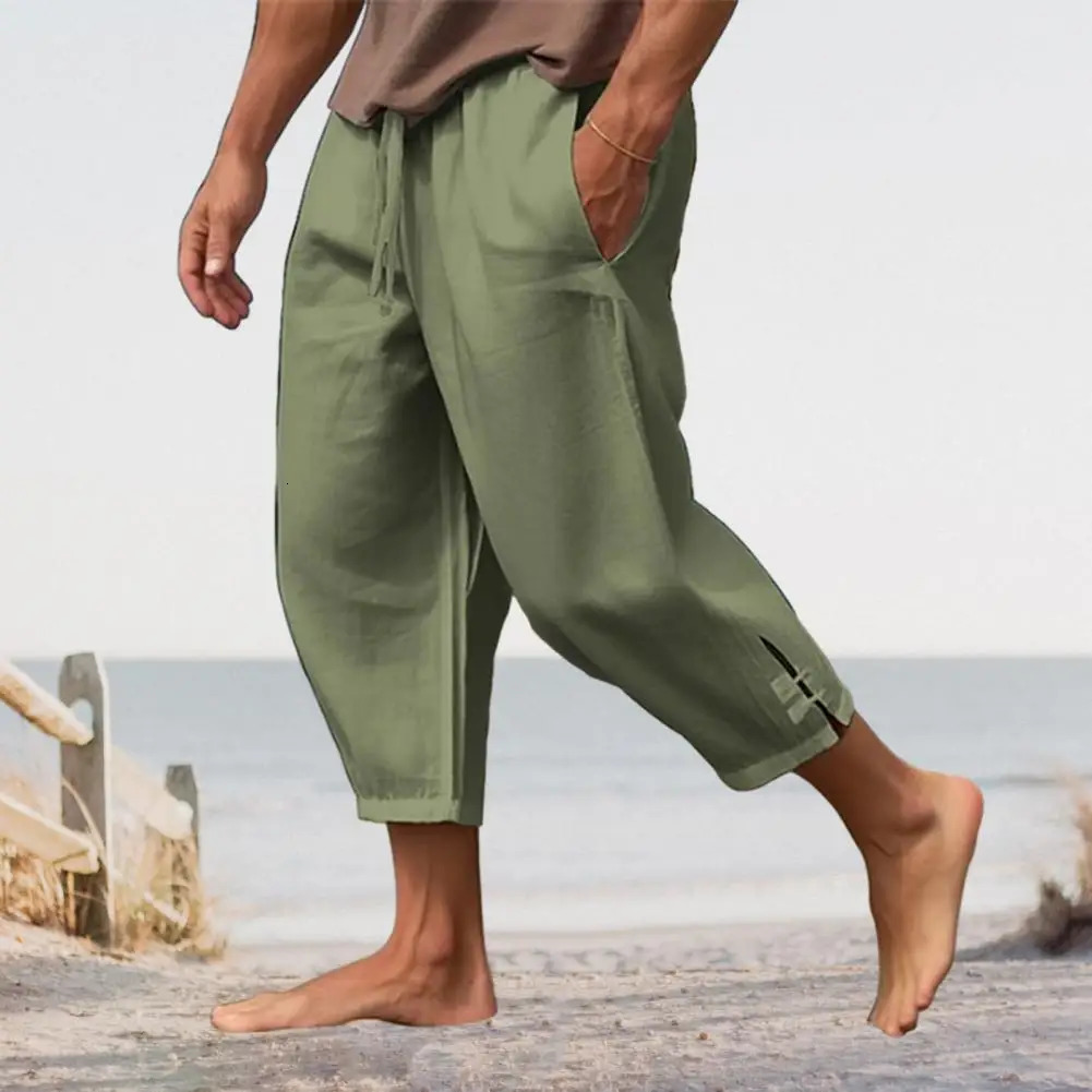 Linen Pants For Men Baggy Large Pocket Bandage Oversize Trousers Loose Harem Casual Pants Male 250402
