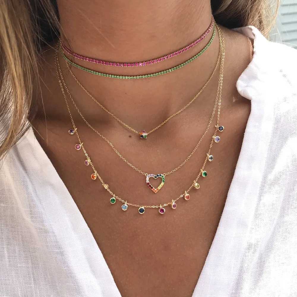 Rainbow Cz Simple Cz Charm Delicate Women Girls Jewelry 925 Sterling Silver Statement Fine Silver Charm Choker Necklaces ClassicXJ251104