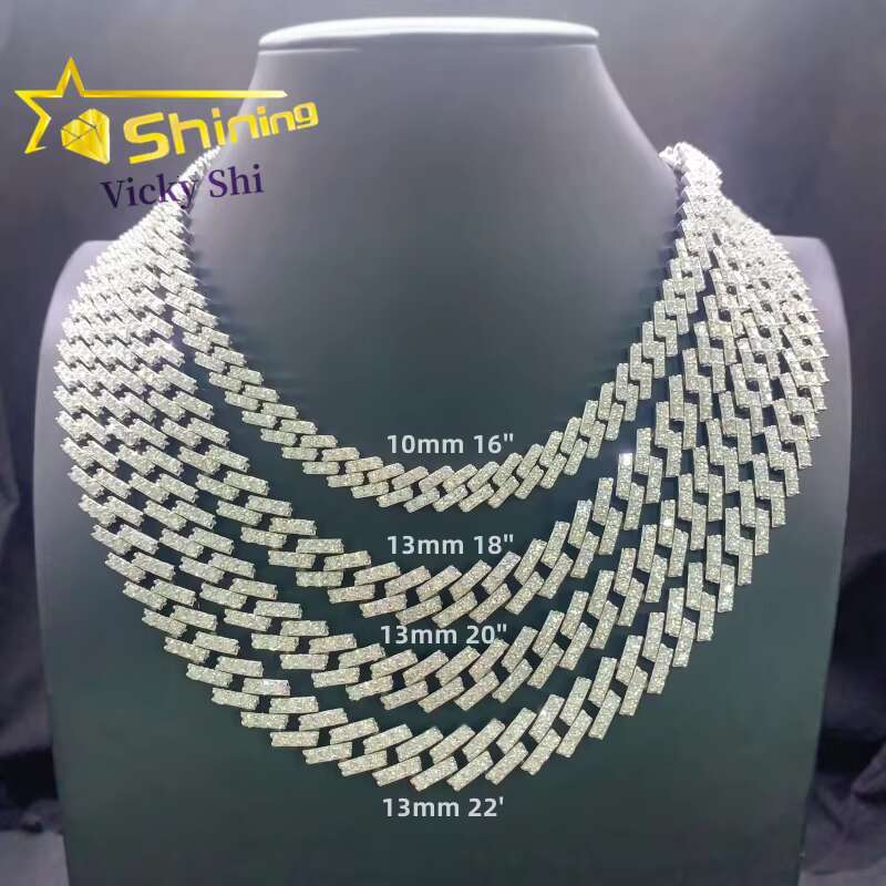 Hip Hop Jewelry Cuban Chain Pass Diamond Tester 8MM 10MM 13MM 925 Sterling Silver Moissanite Cuban Link Chain