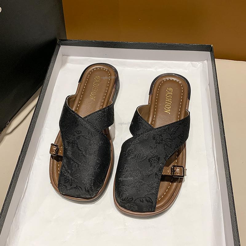 New Designer Sandals With Free Shipping Baotou Half Female Internet Celebrity Fashion Style Comfortable Flat Bottom Chinese Design Outerwear Cool Slip