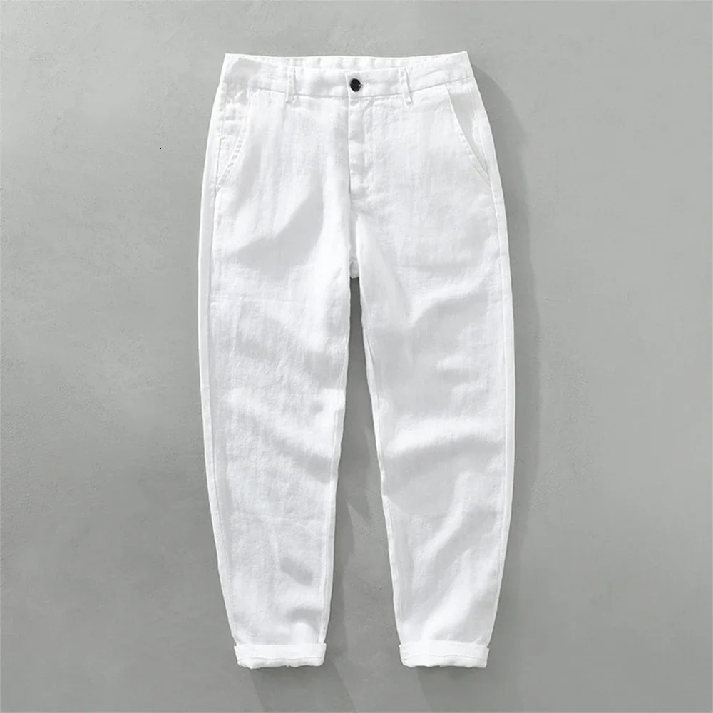 Summer mens linen pants loose straight pants Spring solid Trousers male breathable beach mens Casual pants 250402