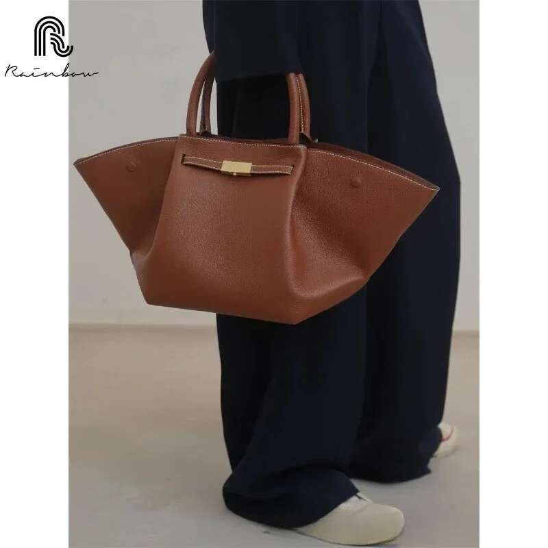 RAINBOW New Leather Large Capacity Niche Brand Design Women's Shoulder Bag Solid High-End Shopping Fashion Ladies Handbag