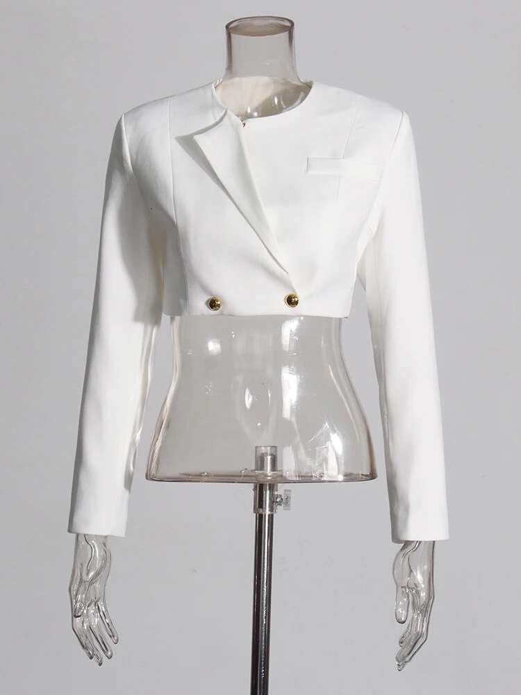 VGH Temperament White Blazers For Women Notched Collar Long Sleeve Spliced Buttonts Elegant Vintage Blazer Female Fashion Style