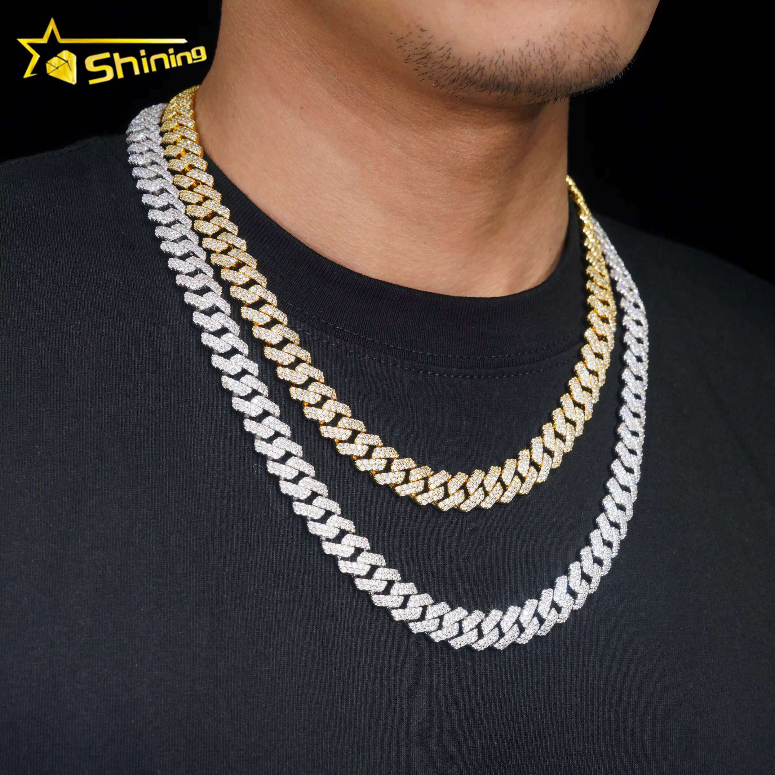 Fashion Jewelry Brass Hip Hop Link Chain Necklace Men Gold Plated 12MM Width CZ Cuban Link Chain