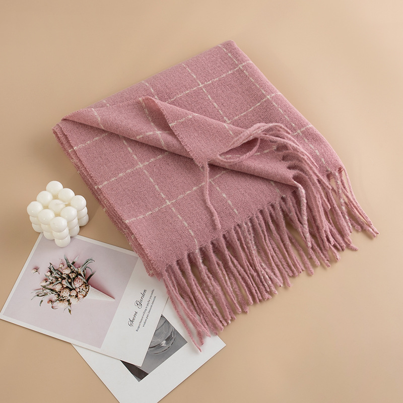 K300 Cross-border plaid scarf women's winter new Korean style all-match imitation cashmere scarf couple warm shawl men's autumn and winter