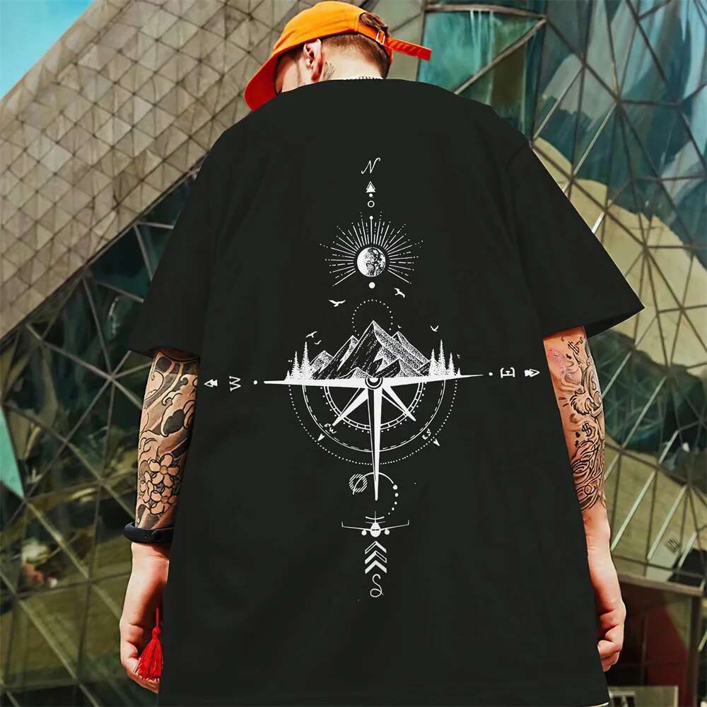 Compass Summer Casual Short Sleeve 3D Printed Pattern Top Fashion Oversized Men's Clothing Quick Dry T-shirt