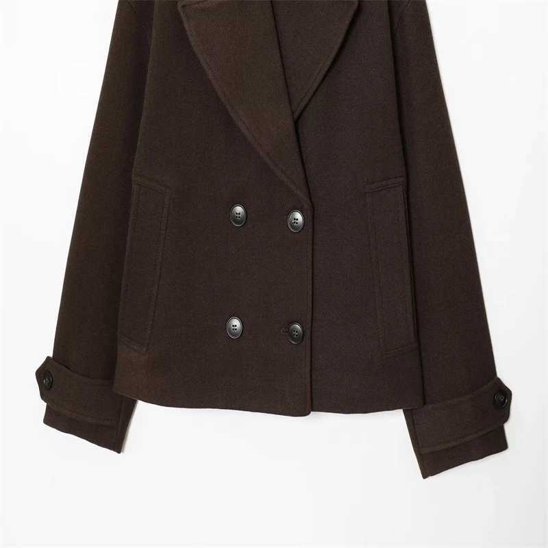 2025 Autumn Womens Urban Fashion Classic Dark Brown DoubleBreasted Short Coat J251103