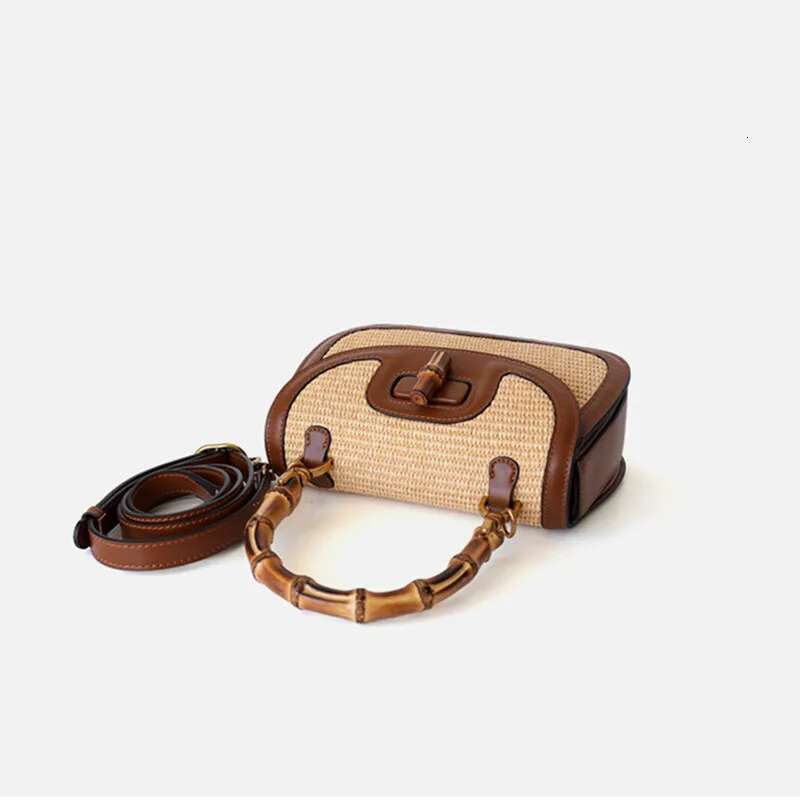 Genuine Leather Handbags For Women, Ladies Designer Handle Bags, Brandy Natural Bamboo Hand Bag, High Quality