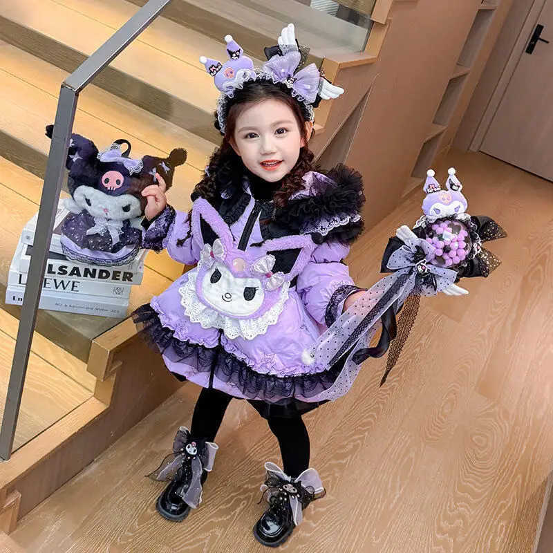 Sanrio My Melody Girls Lolita Down Jacket 2025 Winter New Children Cartoon Kawaii Warm Long Princess Style Thick Warm Coat Sweet Tops H251104