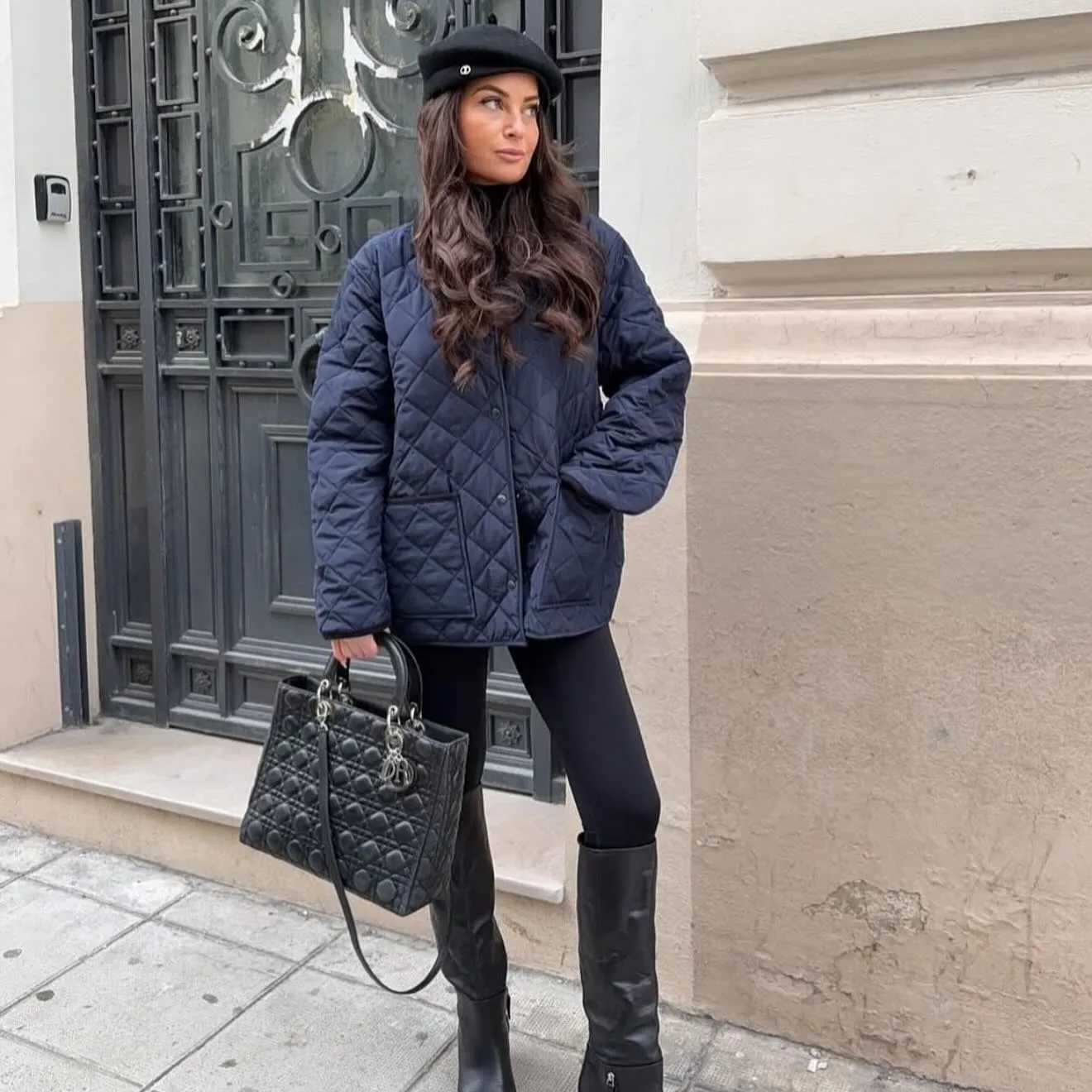 womens clothing 2025 new collar contrast color lapel long sleeve straight cotton jacket coat retro loose versatile J251104