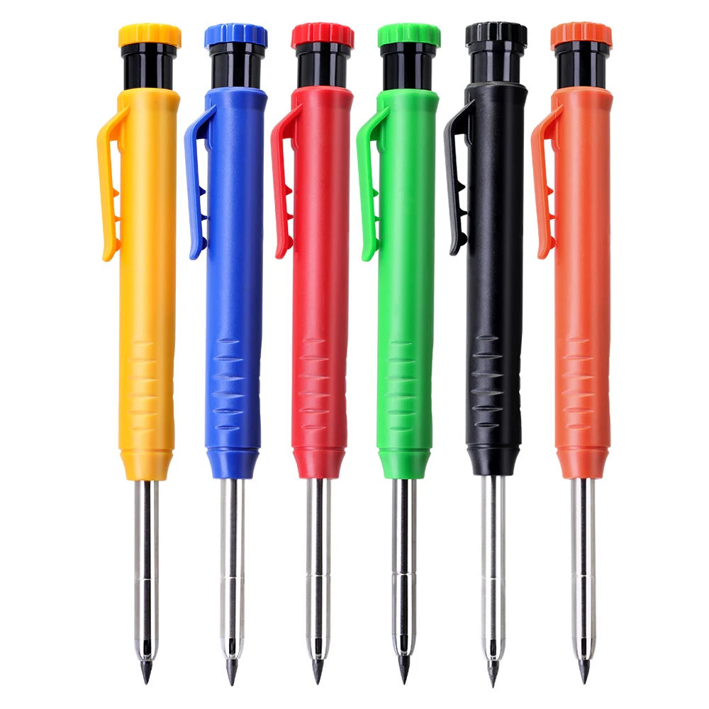 9pcsset 28mm Deep Hole Carpenter Pencil Set 3 Pens 3 Lead Refills 3 Caps Versatile for Writing Woodworking Marking 251103