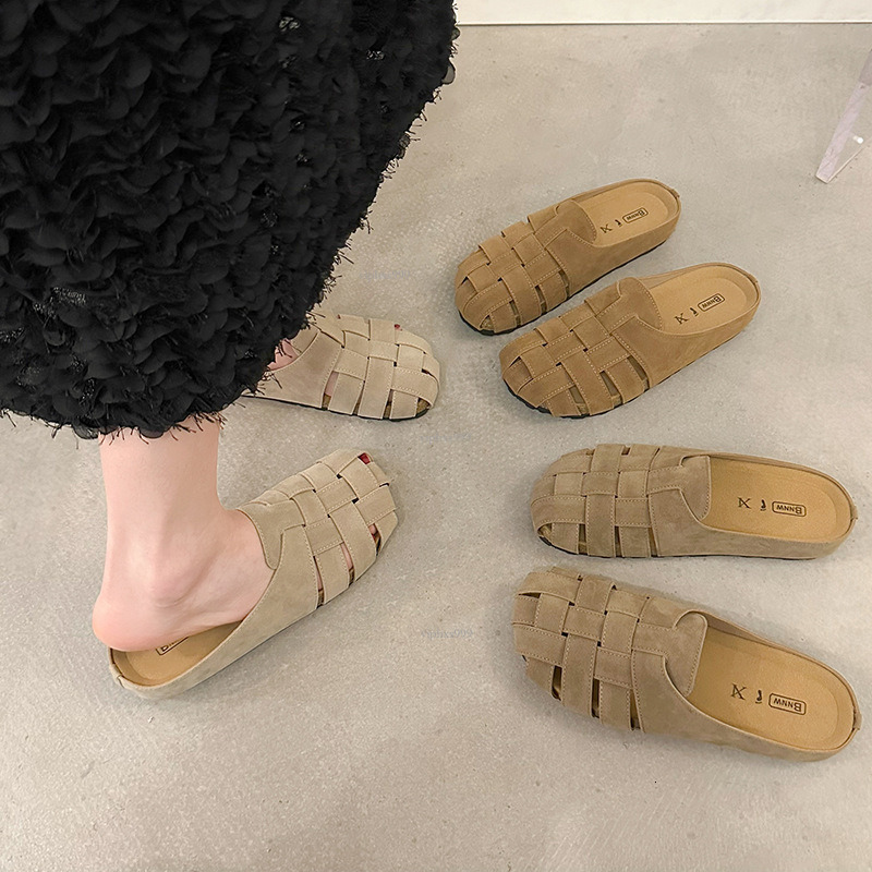 New Designer Sandals With Free Shipping Baotou Half Slippers Women's Summer Outerwear 2025 Knitted Hollow Breathable Comfortable Flat Bottom Lazy
