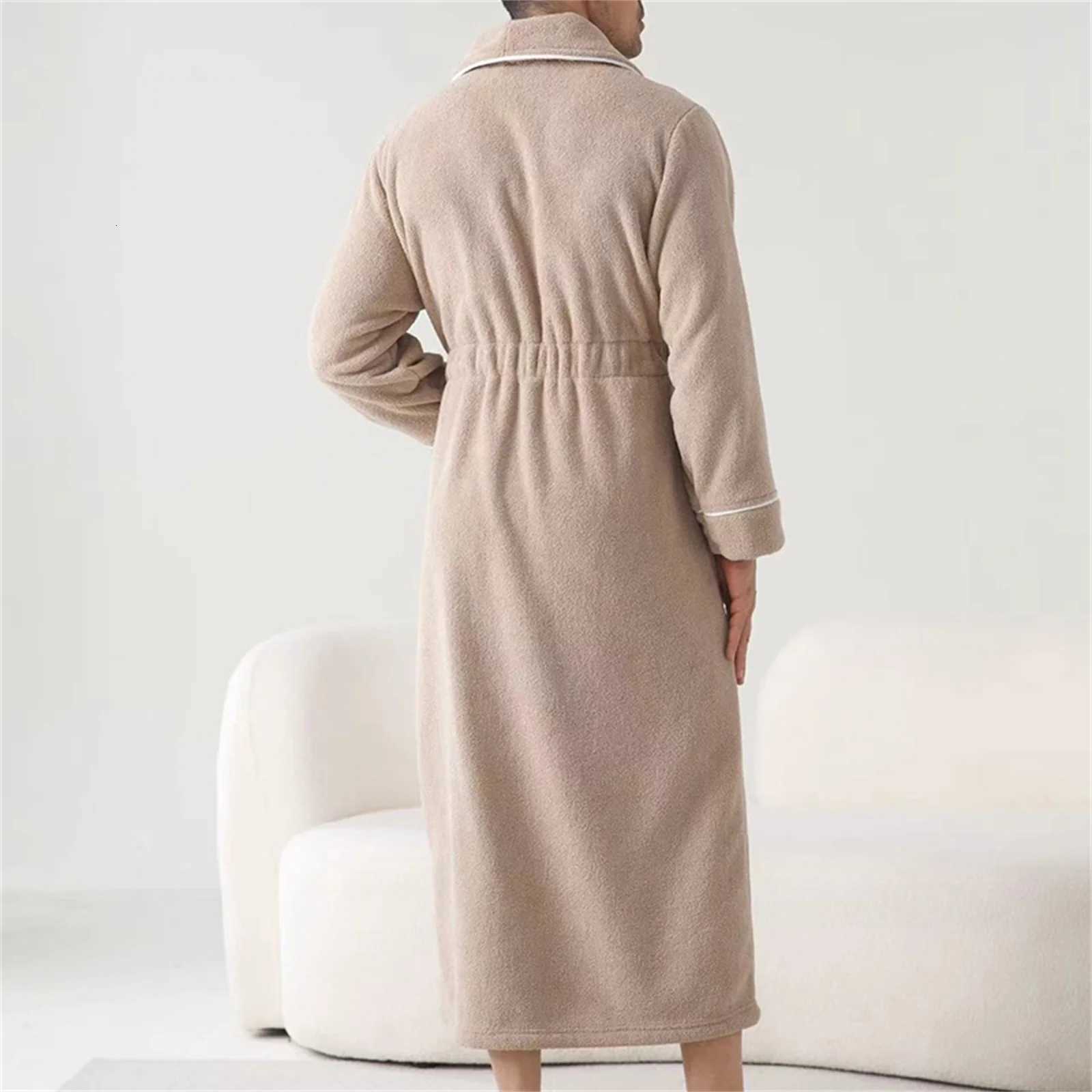 HEZIOWYUN Mens Plush Thicken Long Bathrobe Shawl Collar Soft Long Sleeve Lapel Spa Robe with Belt Winter Warm Robes Bath Shower C251104