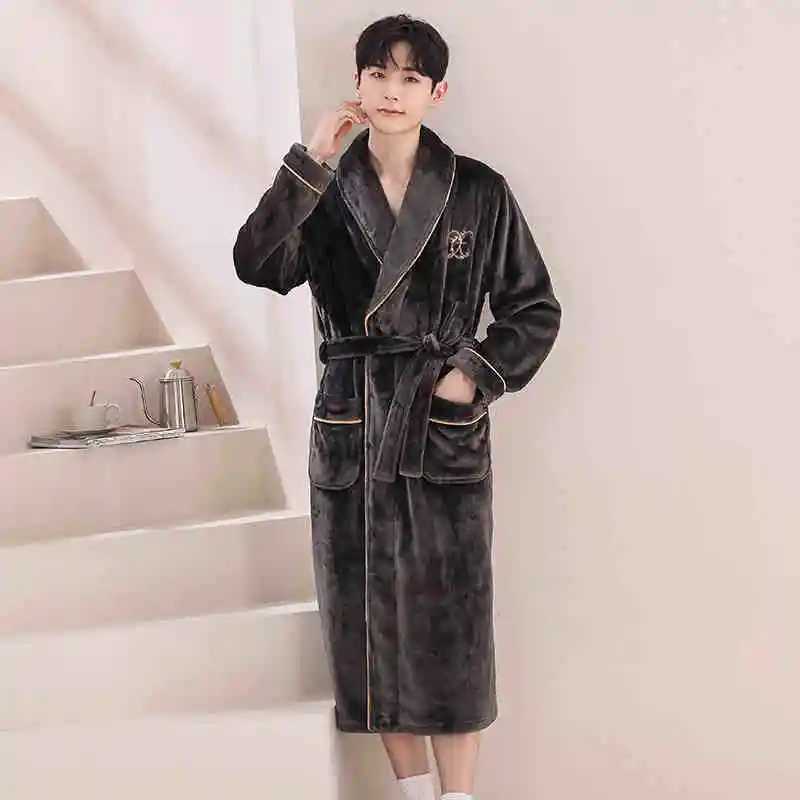Large Size 3Xl Flannel Warm Robe Kimono Mens Bathrobe Gown Winter Coral Fleece Sleepwear Nightwear Loose Thickened Home Wear C251104