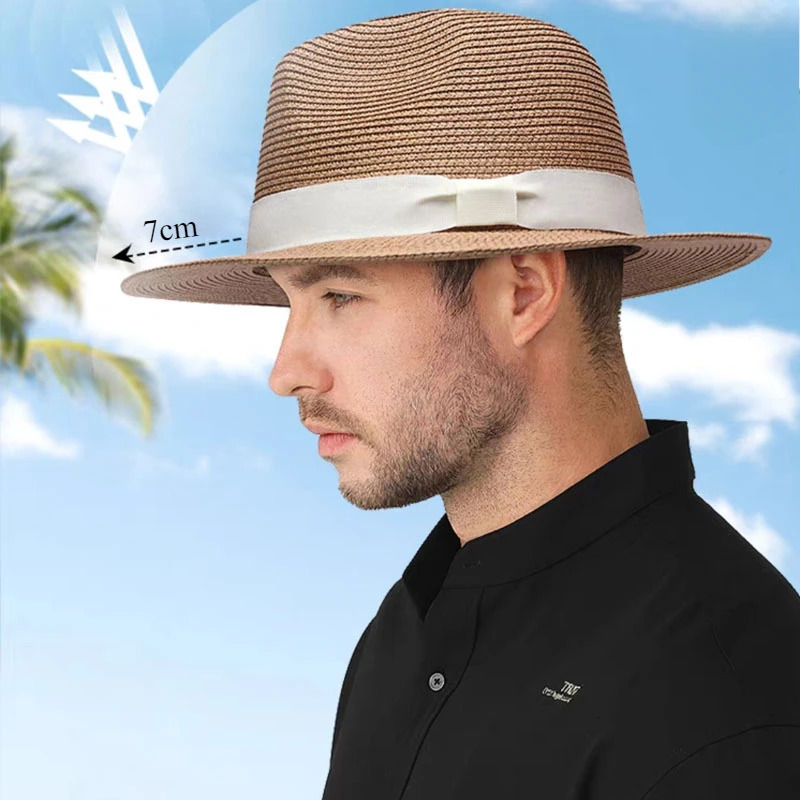 XL Big Size 63CM Summer Beach Woven Sun Hats Men Women Plus Size Jazz UV UPF 50 Sun Protection Travel Panaman Straw Hats Unisex 250326
