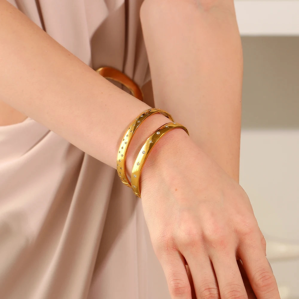 E.B.belle Classic Star Moon Devils Eye 7.8mm Can Be Opened bangle bracelet gold plated trendy womens stainless steel jewelry 250327