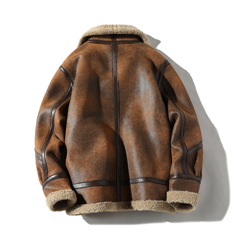 Winter New Mens Large Air Force Fur One piece Plush Thickened Lapel Locomotive Leather Coat PY1526 250916