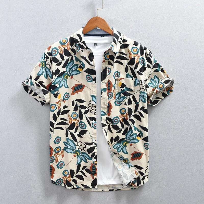 Men Street Fashion Summer Daily Shirt Hawaiian Cartoon Print Casual Shirts Short Sleeve Beach Loose Tops