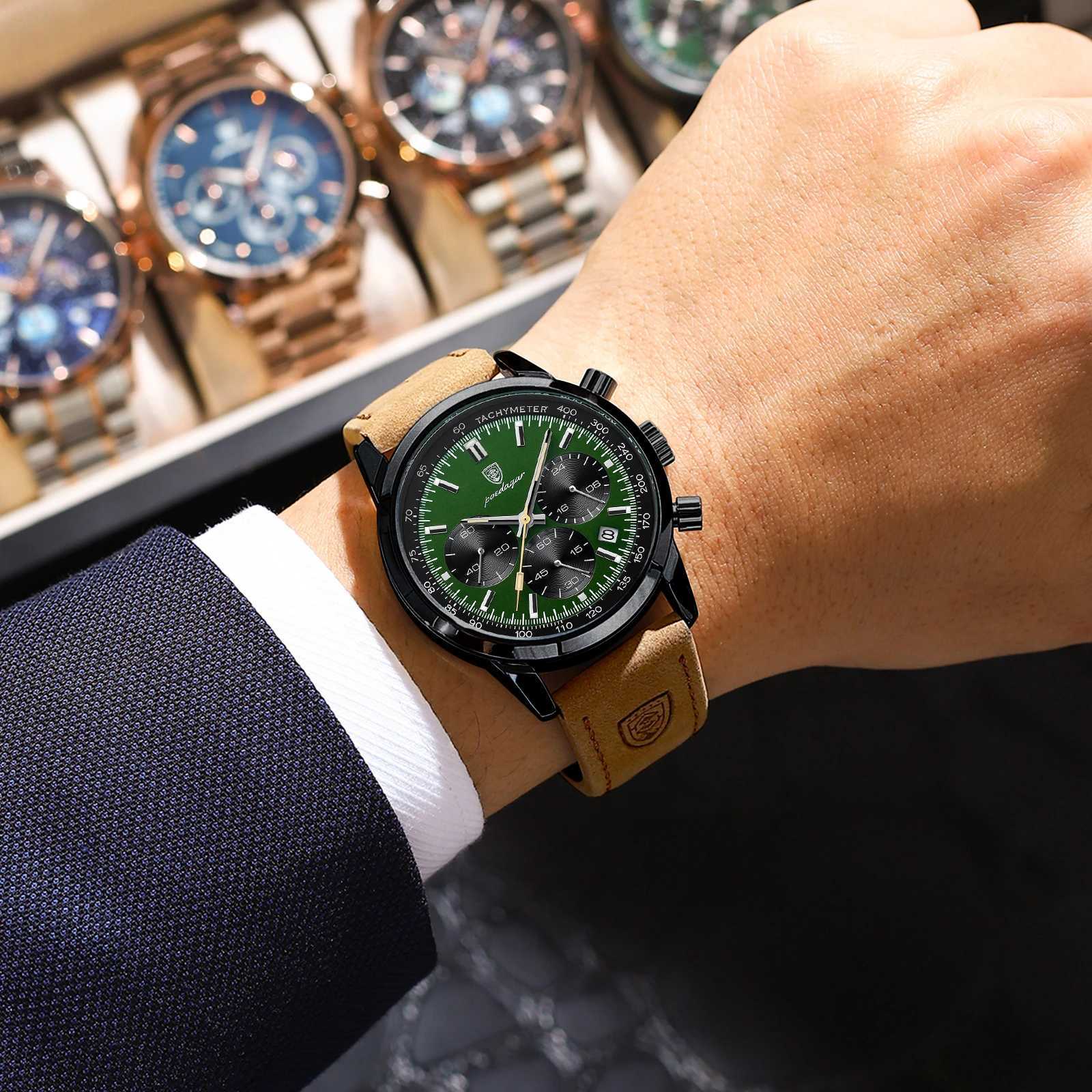 POEDAGAR Luxury Sports Men Watch Waterproof Luminous Chronograph Leather Male Watch Fashion Military Quartz Mens Watches RelojT251104