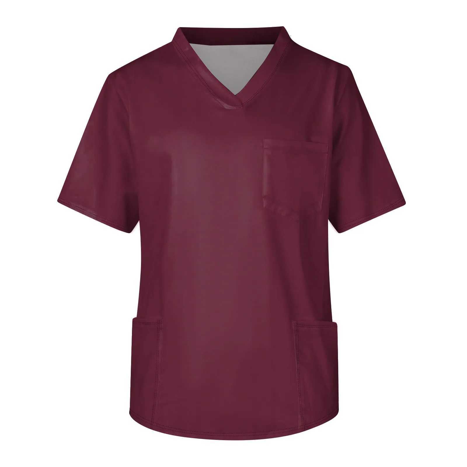Summer Scrub Top Nursing Uniform Solid Color Short-Sleeve V-Neck Nursing Work T-Shirt With Pocket Hospital Pharmacy Work Suit W251104
