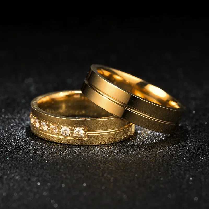 Fashion Wedding Bands Rings for Women Men Love Gift Gold-color Trendy Stainless Steel Promise Couple Jewelry Gifts Z250407