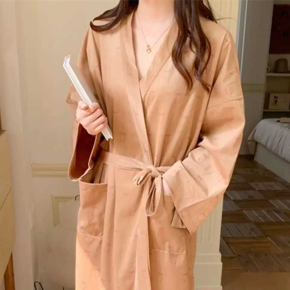 Korean Style Long-sleeved Floral Robe Womens New Autumn Winter Casual Loose Bathrobe Pajamas Home Wear Night Ladies Funny Gifts C251104