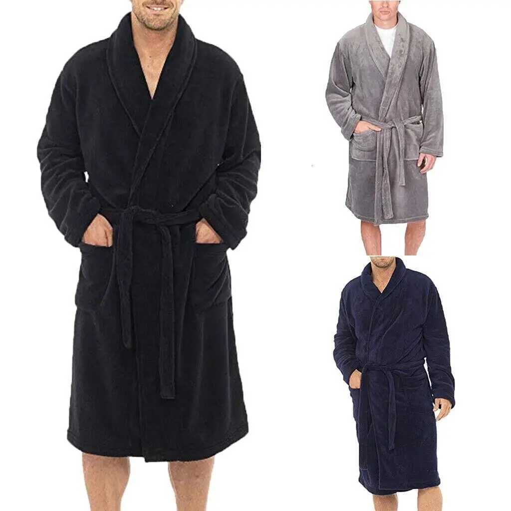 Fashion Men Winter Robes Warm Lengthened Plush Shawl Bathrobe Home Sleepwear Robe Coat C251104