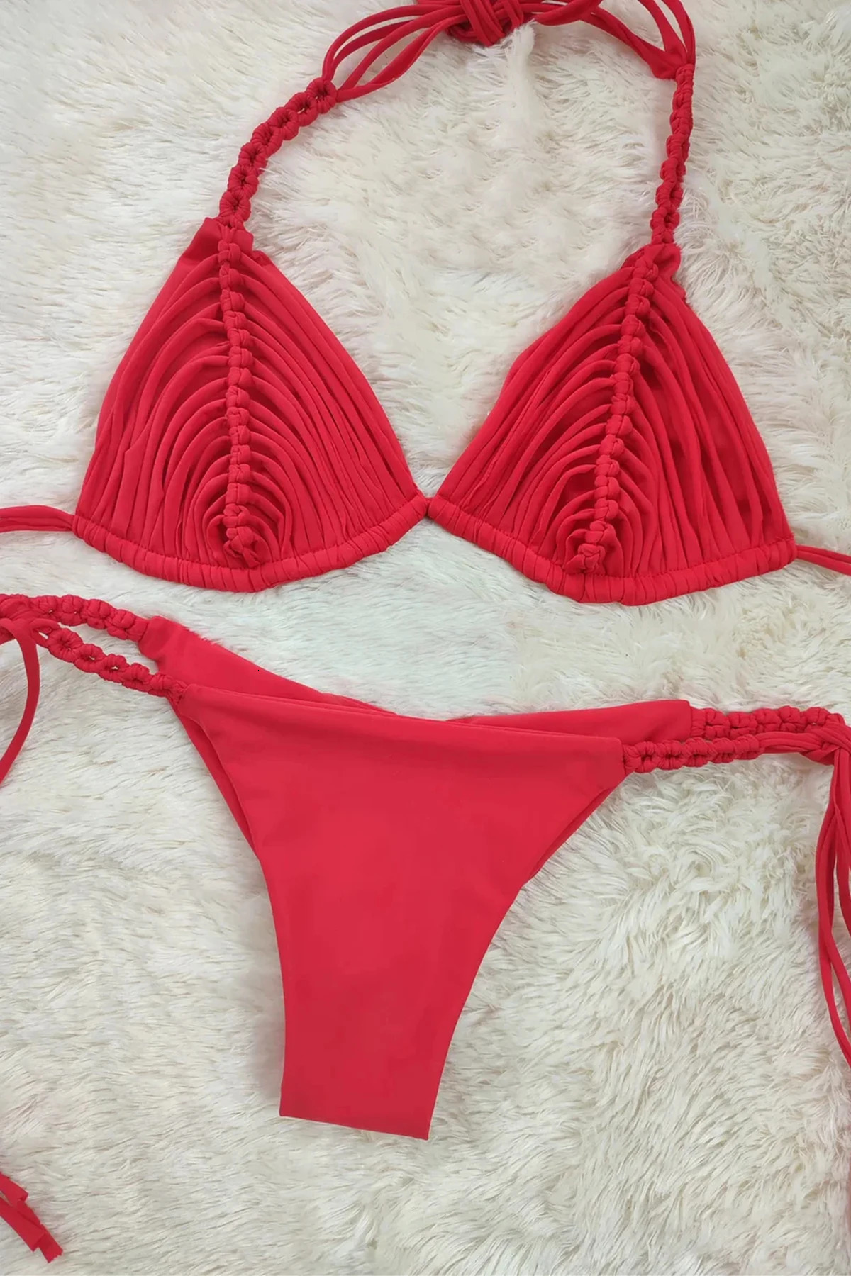 2025 Bandage Stripe Brazilian Bikini Swimwear Womens Braided Rope Swimsuit Two Piece Set Female Sexy Mujer Beachwear Summer 250402