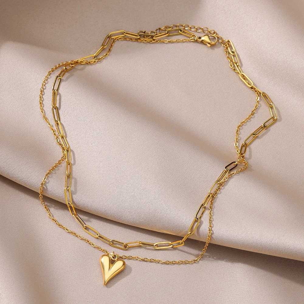 Stainless Steel Heart Pendant Necklace for Women Gold Color Neck Chain Choker Trendy Wedding Party Aesthetic Jewelry AccessoriesXJ251104