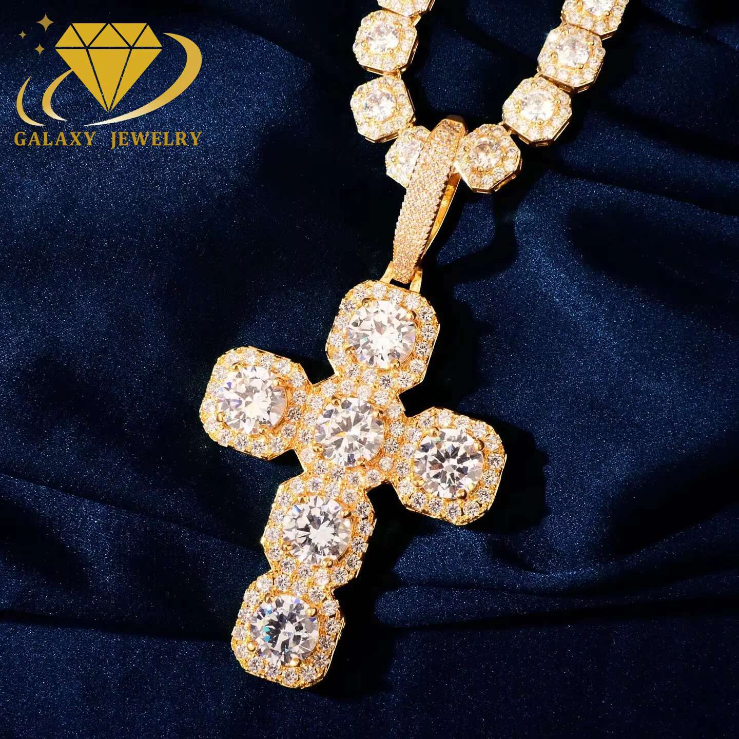 Iced Out Hip Hop Jewelry GRA Certificate Cross 925 Silver Pass the Diamond Tester Moissanite Pendant for Men