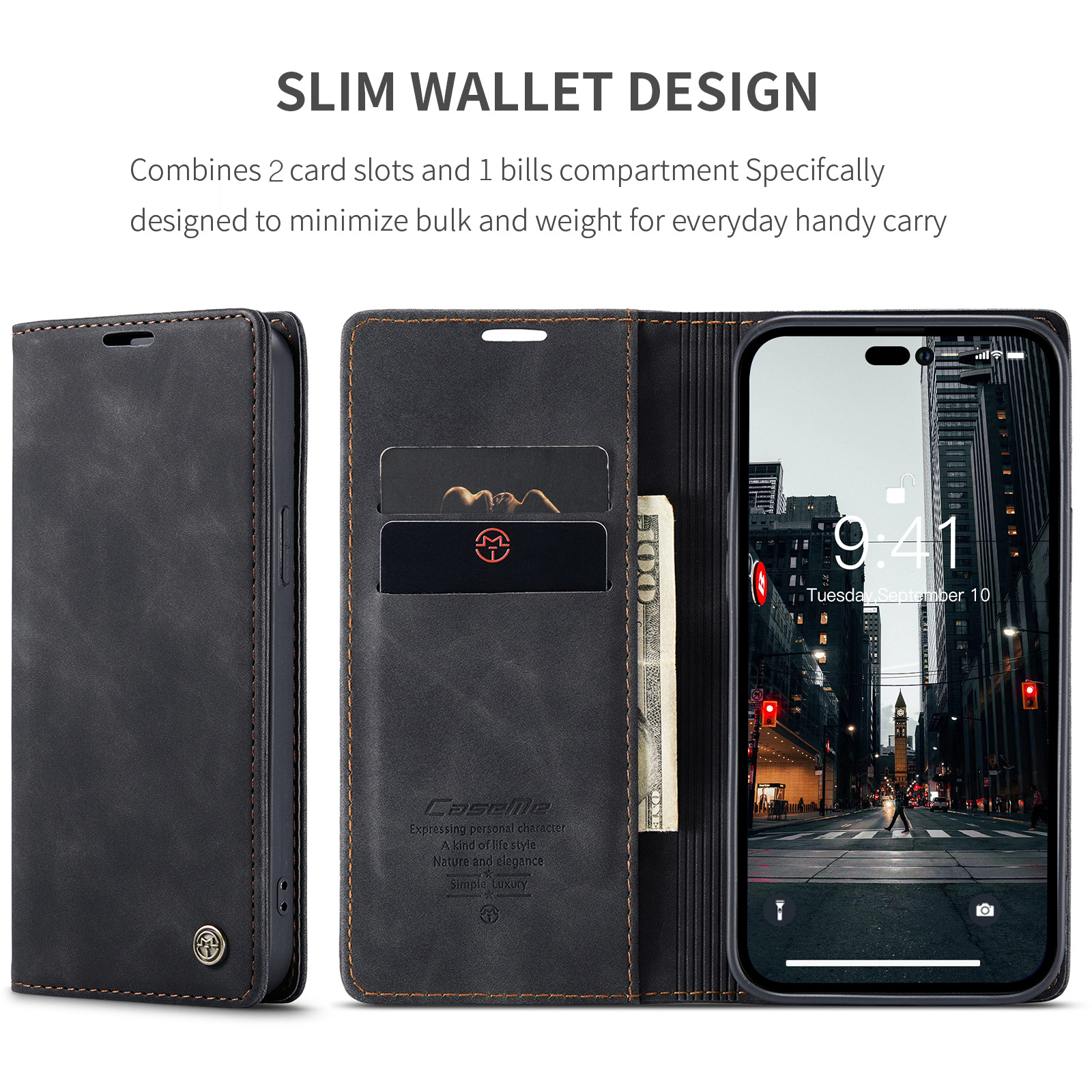 50pcs/lot Multi Functional Wallet Retro Leather Case Card Slots mobile phone case 360 Powerful protection Magnetic Closure Design Phone cases for Iphone 16 17 Black