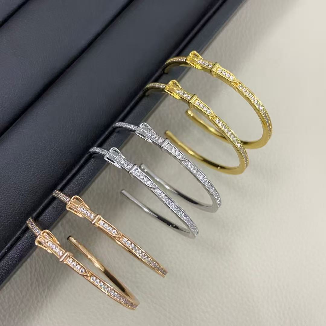 Fashion brand H earrings classic C-shaped belt buckle diamond earrings high-quality 18k gold jewelry designer for women