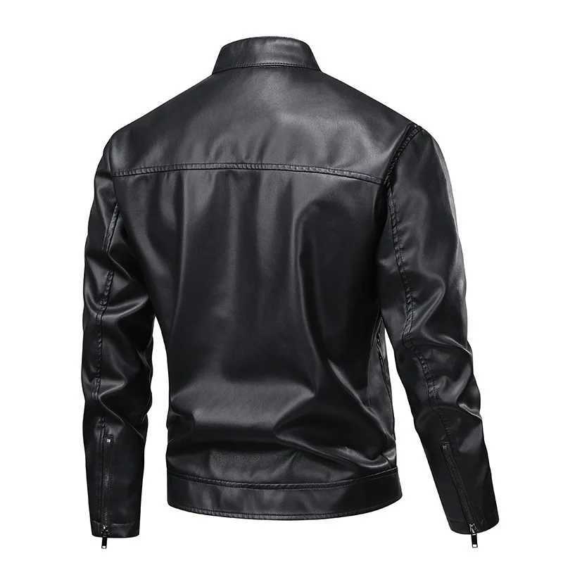 Man Leather Jacket Autumn High Street Stand Collar Male Outerwear Solid Long Sleeve Zipper Business Motorcycle Punk Men Coat J251103