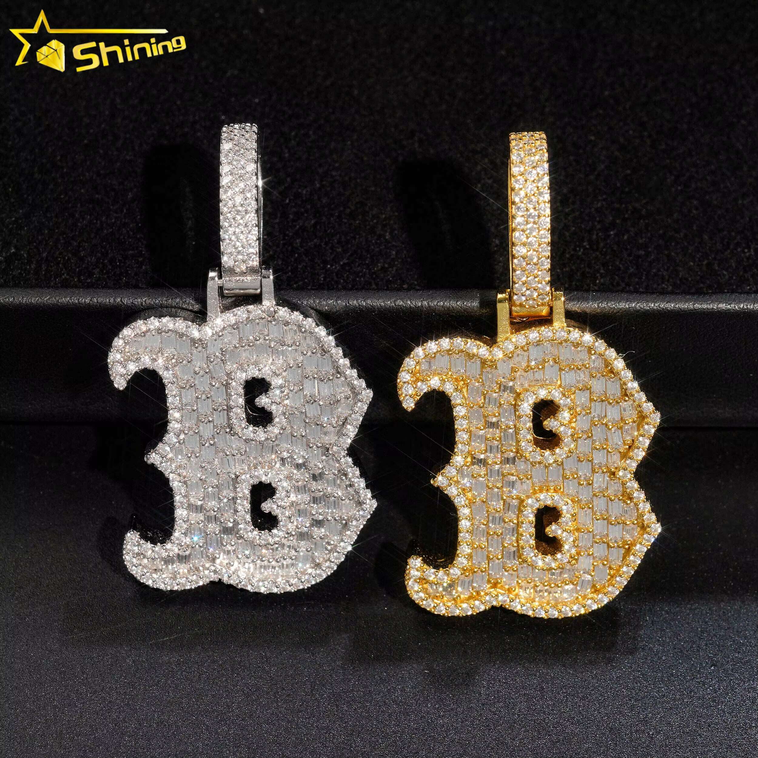 Iced Out Hip Hop Jewelry 925 Sterling Silver Gold Plating VVS Diamond Necklace Initial Letter Moissanite Pendant