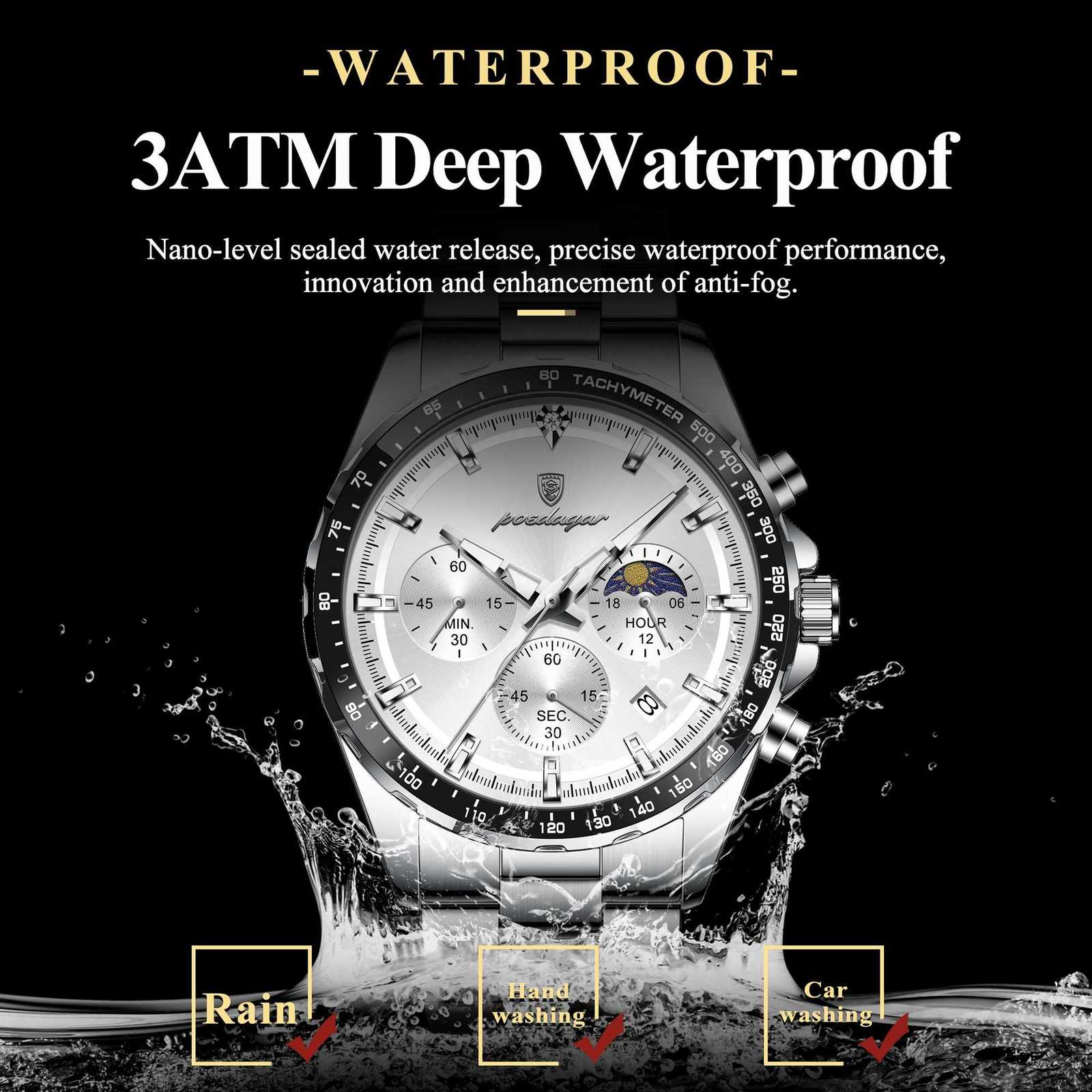 POEDAGAR Fashion Brand Man Wristwatch Waterproof Stainless Steel Luminous Men Watch Chronograph Date Luxury Quartz Mens WatchesT251104