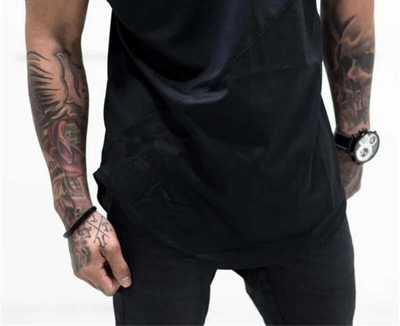 Customized DIY Brand Mens Extended Short Sleeve T-shirt Patchwork Gym Clothing Fiess T Shirt Men Muscle Sports Tshirt