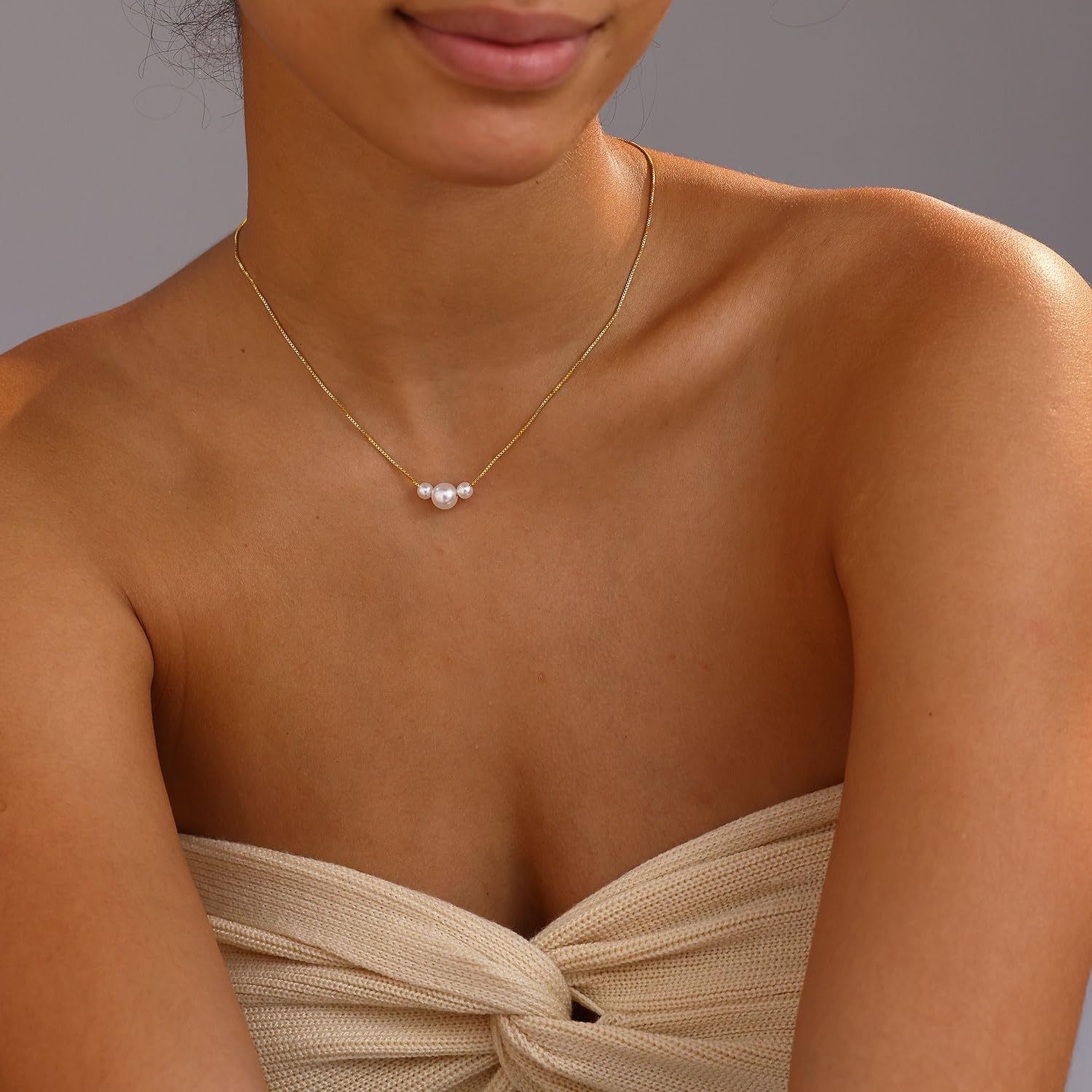 Minimalist 18K Gold Plated Chain Choker for Women Daily Freshwater Pearl Necklace Wedding Jewellery Bridesmaids Gift