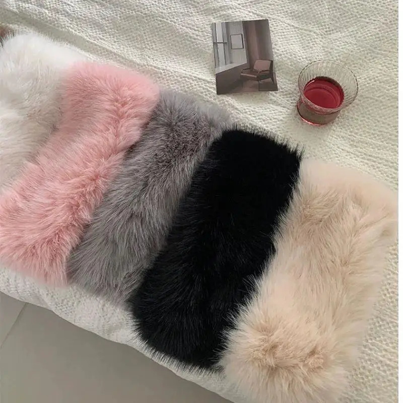 Winter Lmitation Fur Thickened Fluffy Headband Plush Solid Color Headwear Outdoor Windproof Ear Warmer Head Cover Ski Cap 251103