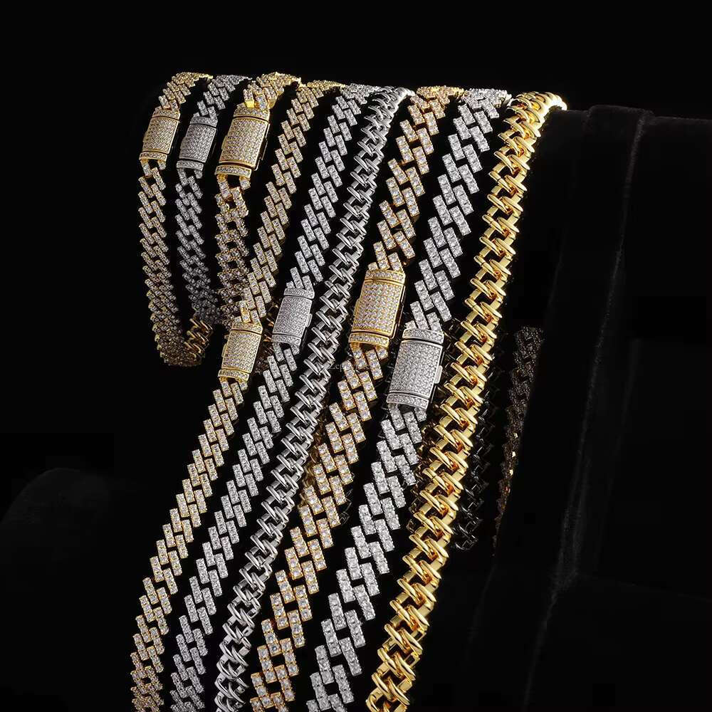 Pass Dia Test Hip Hop Jewelry Vvs Stone Shiny 2row 3row 4row Men Sterg Sier Necklace Moissanite Cuban k Chain