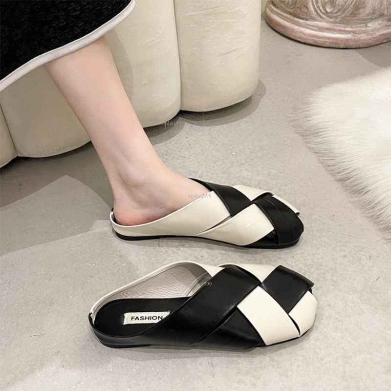 New Designer Sandals With Free Shipping Baotou Half 2025 Summer Fashion Outerwear Woven Hollow Cool Slippers Women's Flat Bottom Roman Sand Cheng