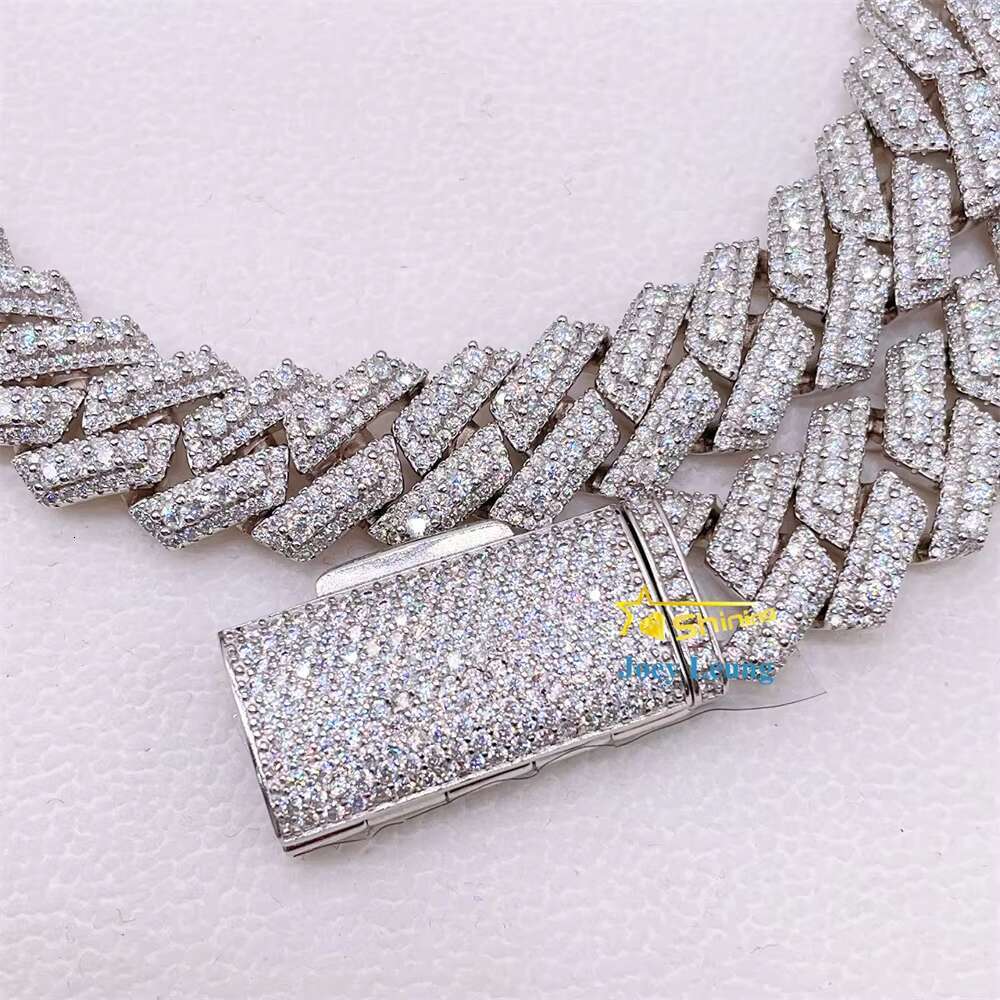 Solid 18K Gold Plated 15MM Wide Big Stone Silver Iced Moissanite Cuban Link Chain Rapper Hip Hop Chain for Mens