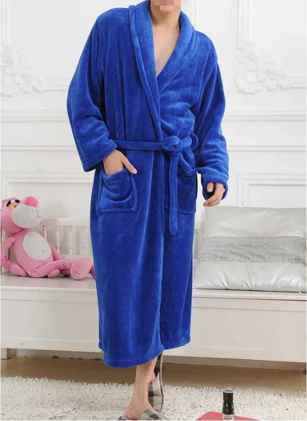 Lovers Winter Flannel Kimono Bathrobe Gown Thick Warm Sleepwear Man And Women Long Sleeve Robe Lounge Coral Fleece Home Wear C251104