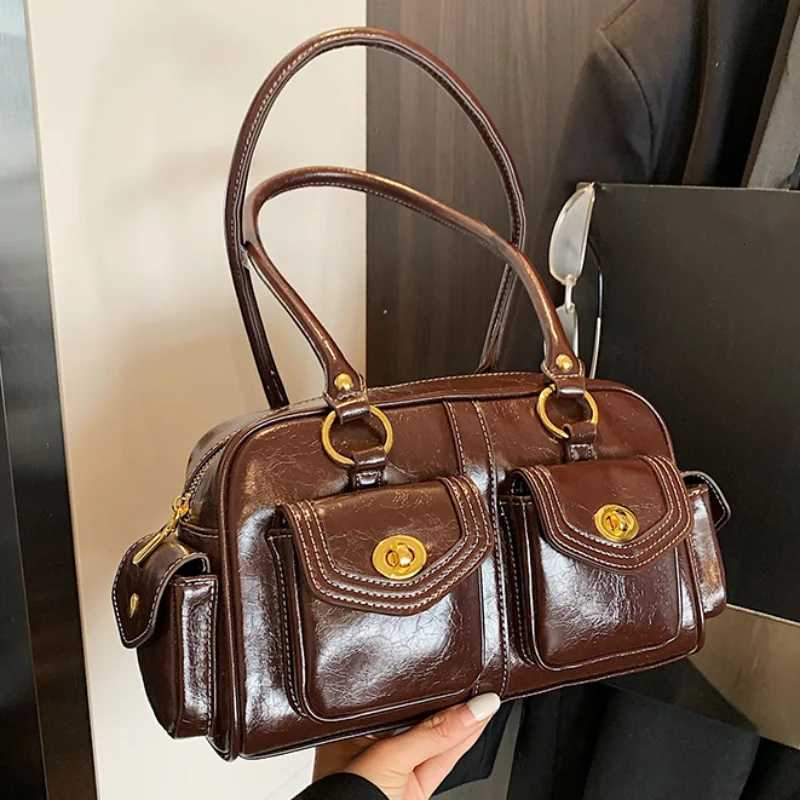 Vintage Fashion Boston Motorcycle Bag Multi-pocket Zipper Womens Shoulder Underarm Bag Designer High-end Exquisite Handbag X251104