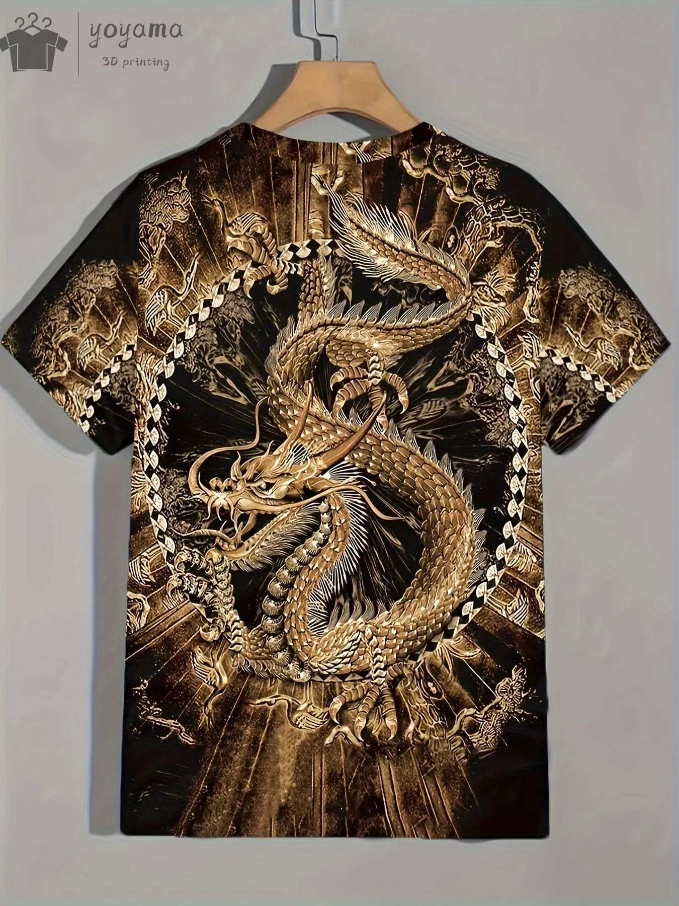 Mens Dragon T-shirt Fashion 3D Printed T-shirt Animal Pattern Short Sleeve Super Street T-shirt Summer Casual Mens Top W250403