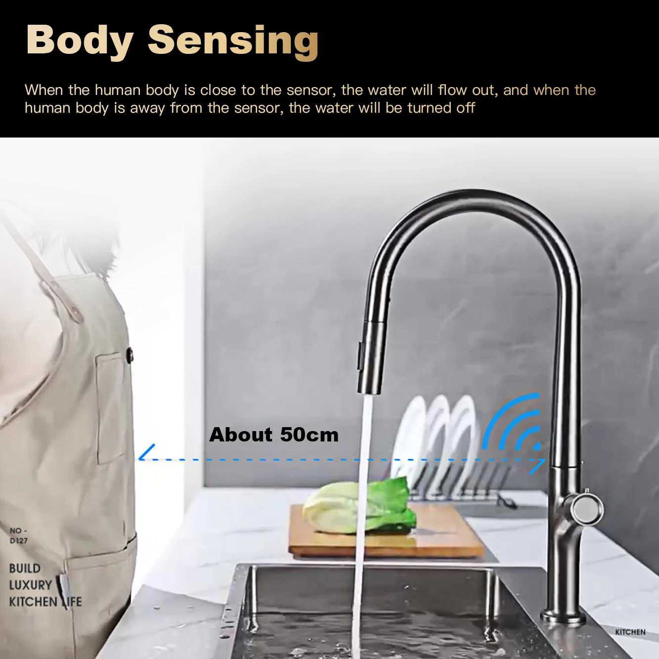 High-end gun gray brass kitchen faucet induction design single handle cold and hot dual control 2 function simple sink faucet Y251104