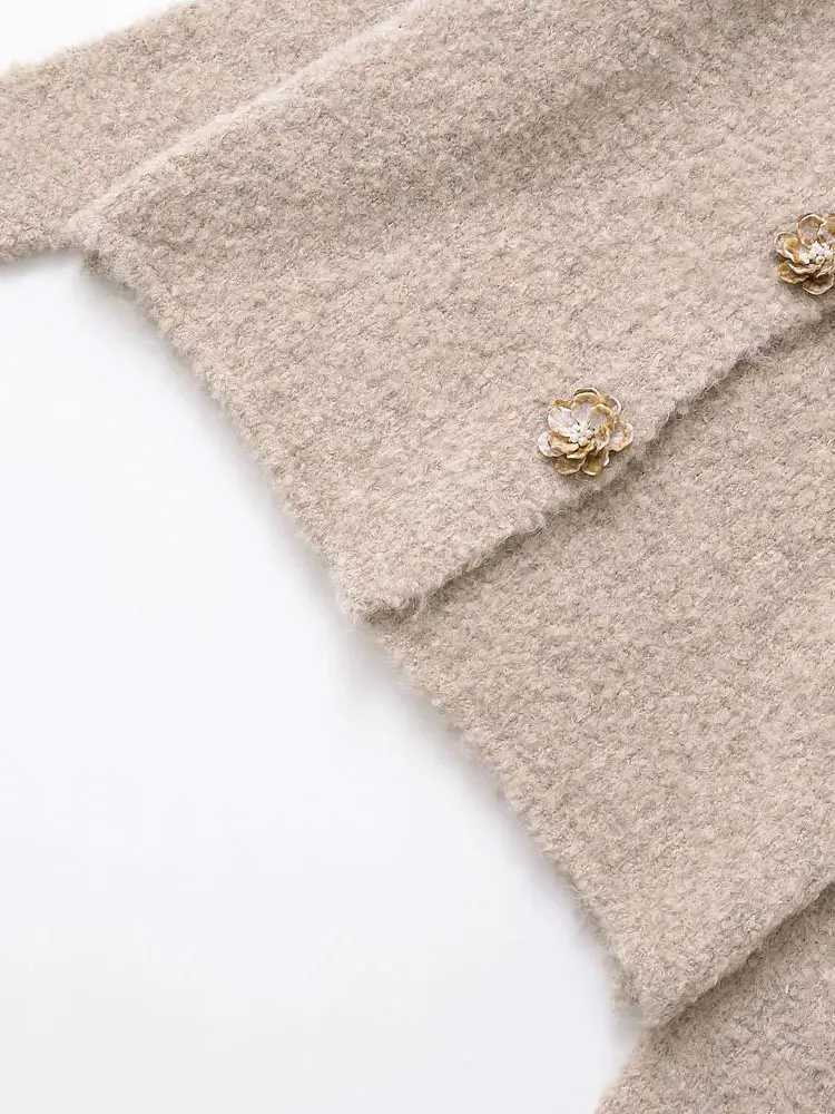 Womens Floral Button Knit Cardigan Sweater Lapel Collar Long Sleeve Chic Outerwear Fashion Top J251103